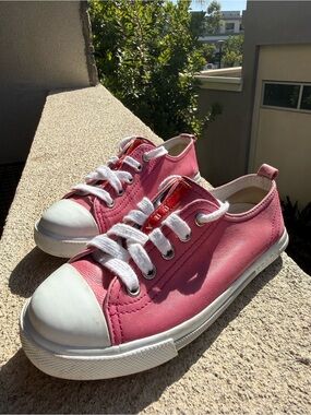 Prada linea rossa pink leather kids slim classic sneakers